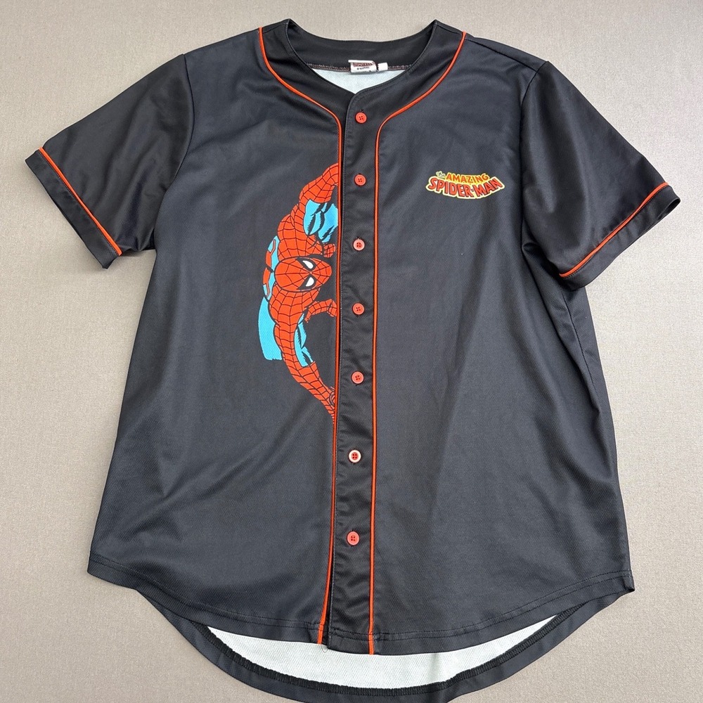 Marvel The Amazing Spider-Man Baseball Jersey Black Orange Men Large 62 Graphic